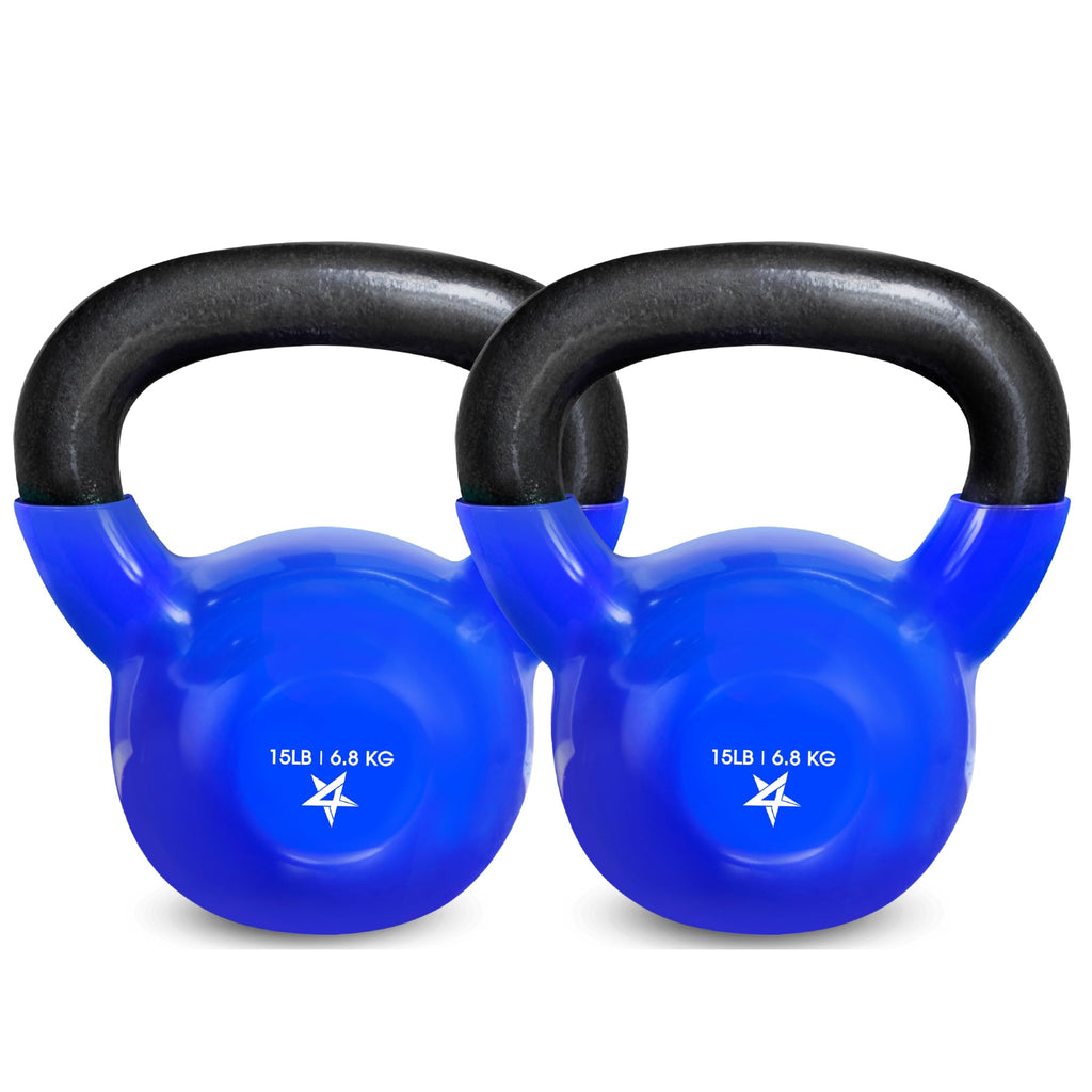 Yes4All 15 lb - Pair Kettlebell Vinyl Coated Cast Iron – Great for Dumbbell Weights Exercises Hand and Heavy Weights for Full Body Workout Equipment Push up Grip Strength Training Blue