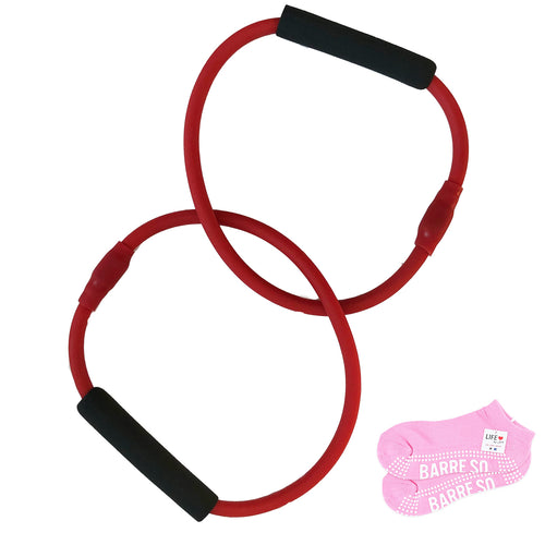 Barre Red Double Tube Exercise Tubing Equipment for Pure Barre Workout & Pair of Womens Barre Socks: Life By Lexie