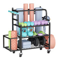 Yoga Mat Storage Racks Home Gym Storage Rack for Organizing Kettlebells Dumbbells Foam Roller All-in-One Workout Equipment Storage Organizer with Hooks and Wheels Yoga Strap and Resistance Band